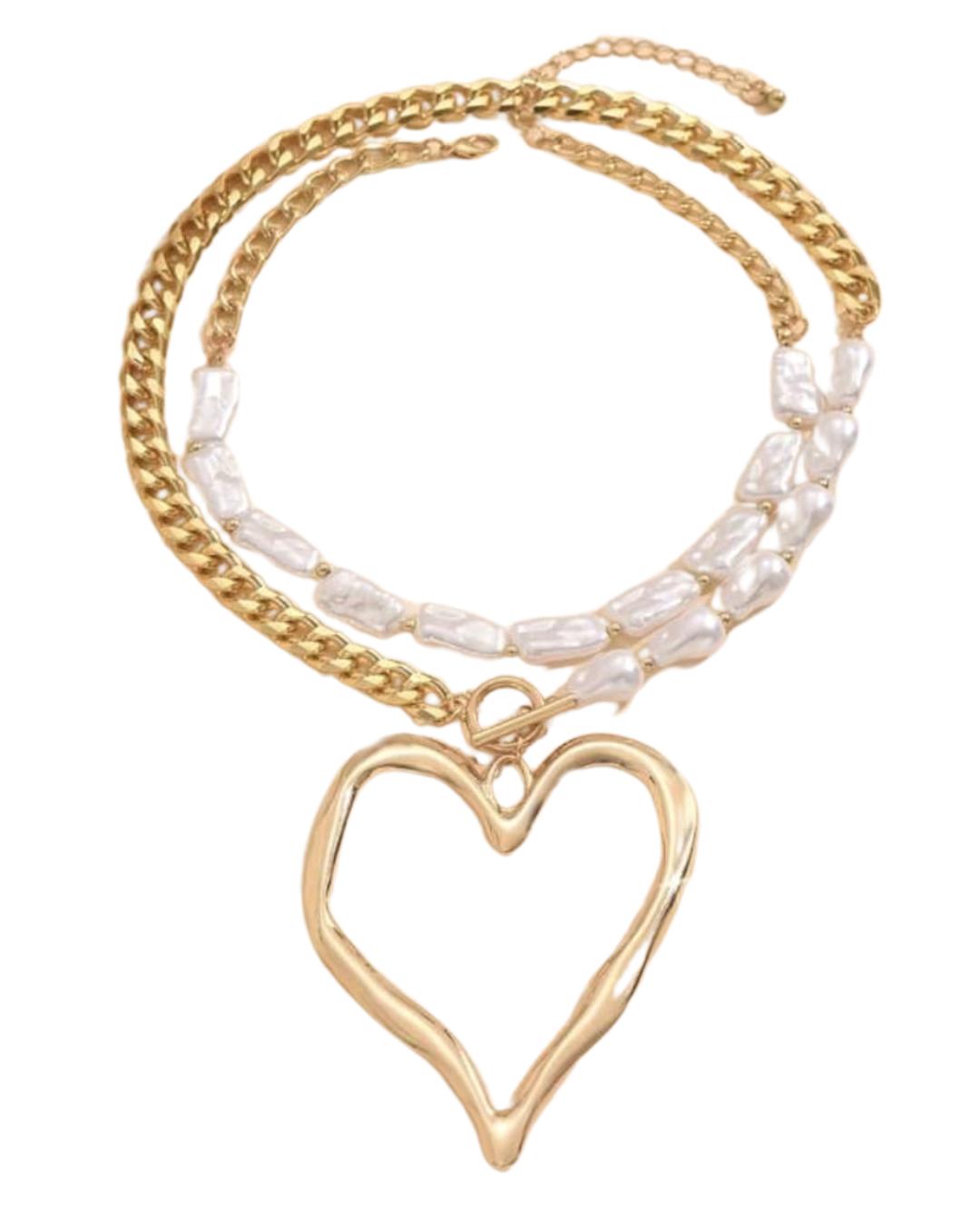 Vintage Metal Heart & Pearl Set