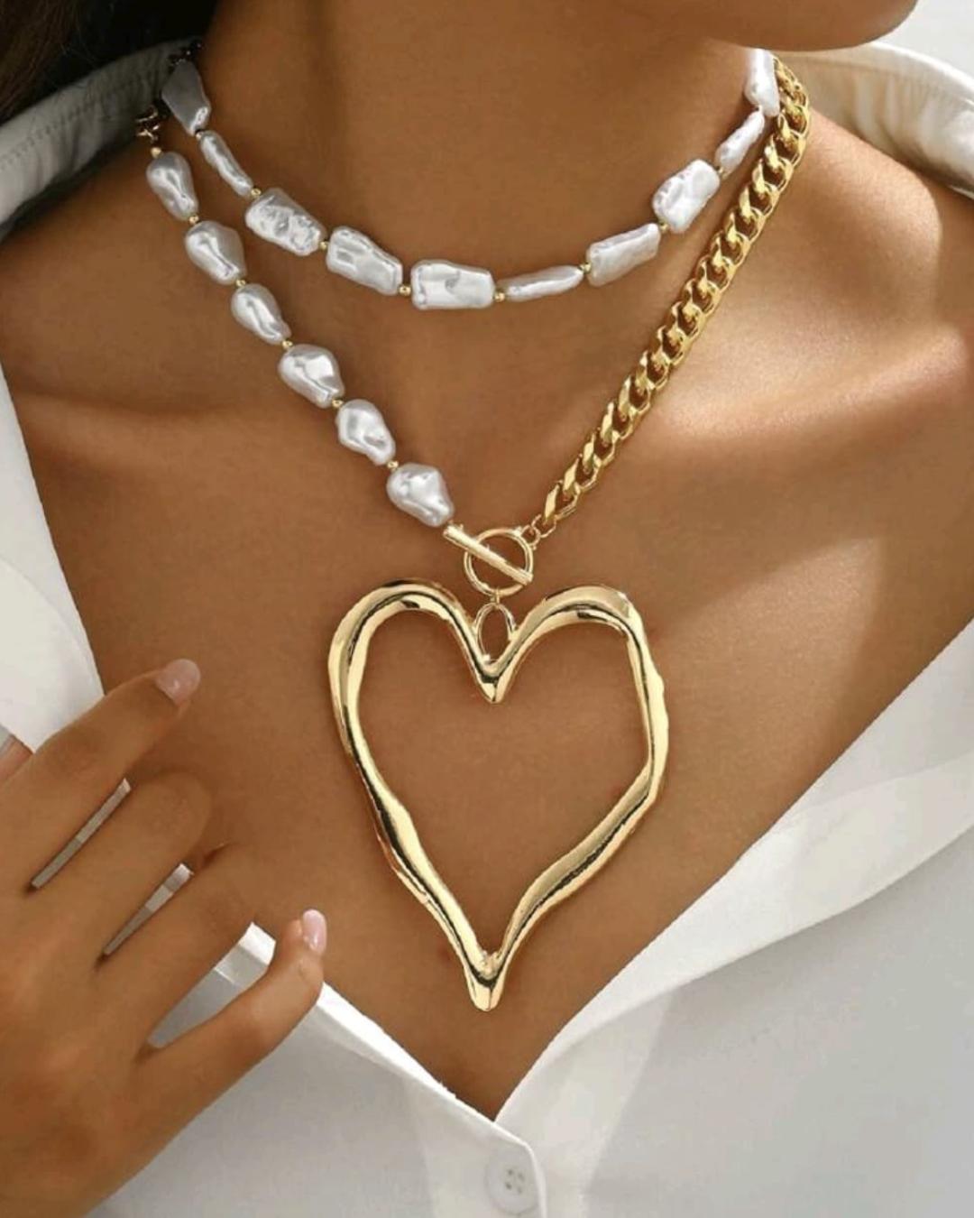Vintage Metal Heart & Pearl Set