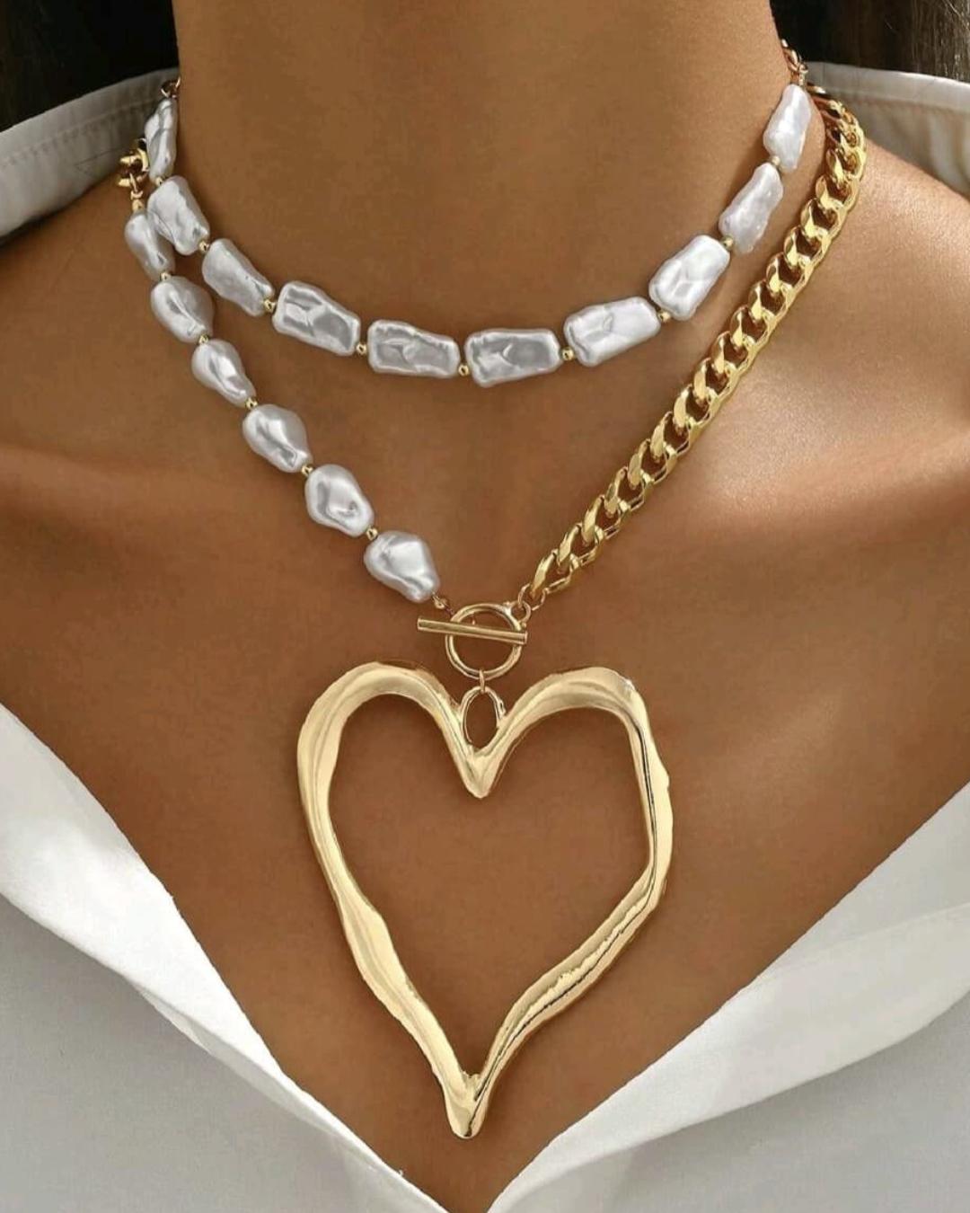 Vintage Metal Heart & Pearl Set