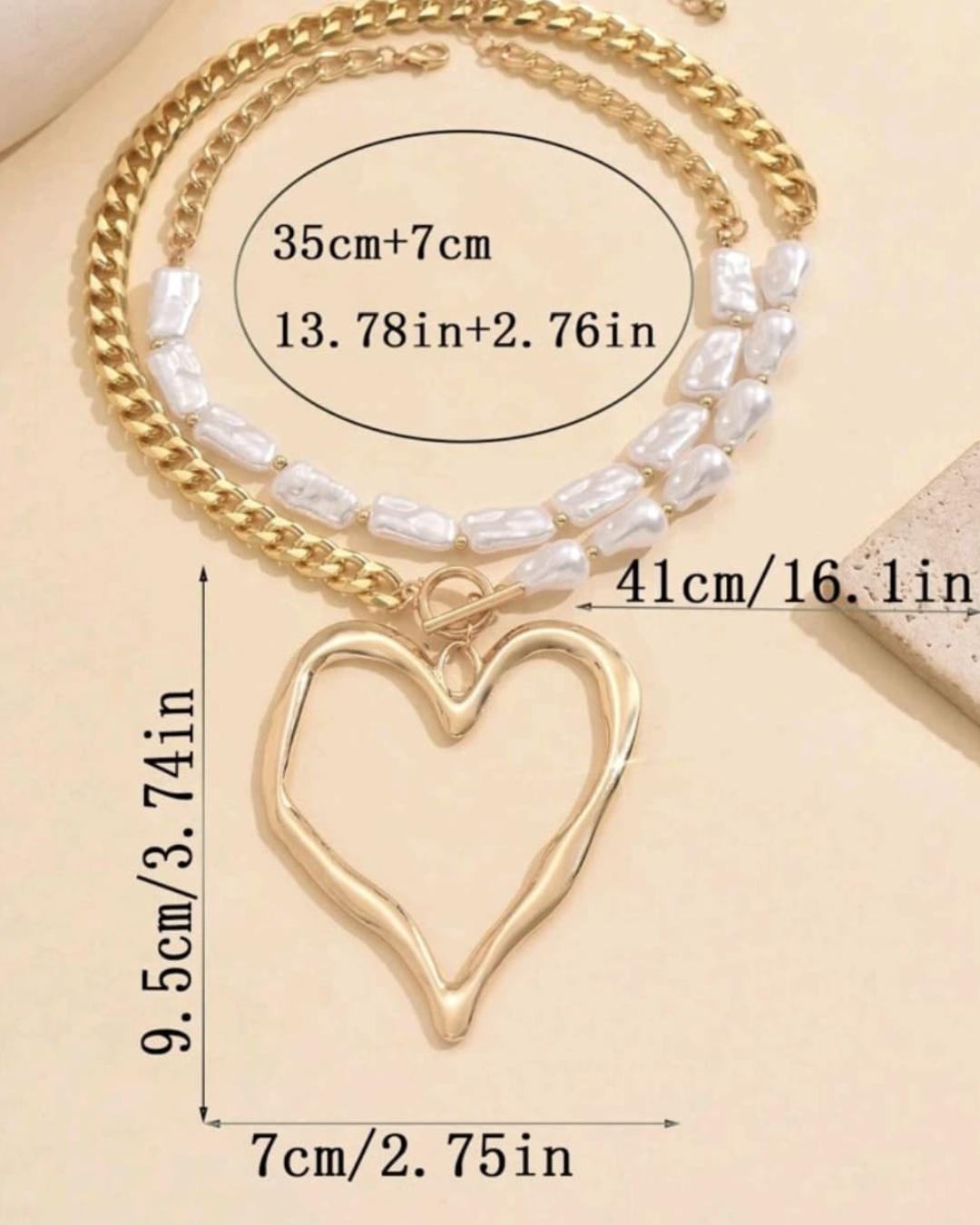 Vintage Metal Heart & Pearl Set