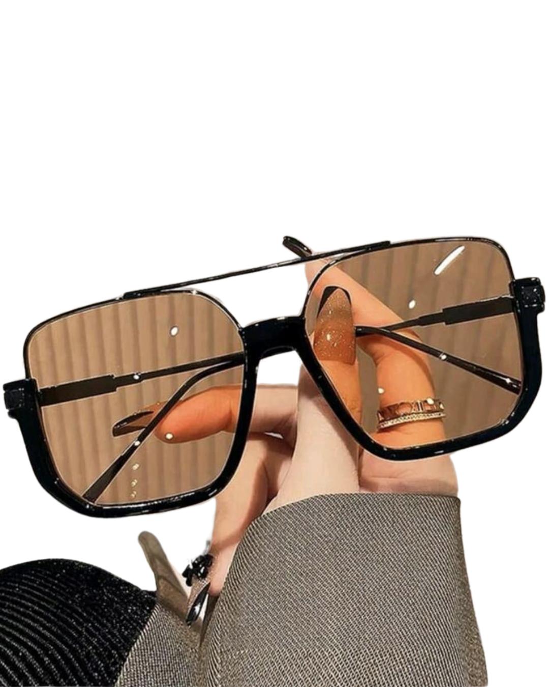 Brown Transparent Black Frame Glasses For Women
