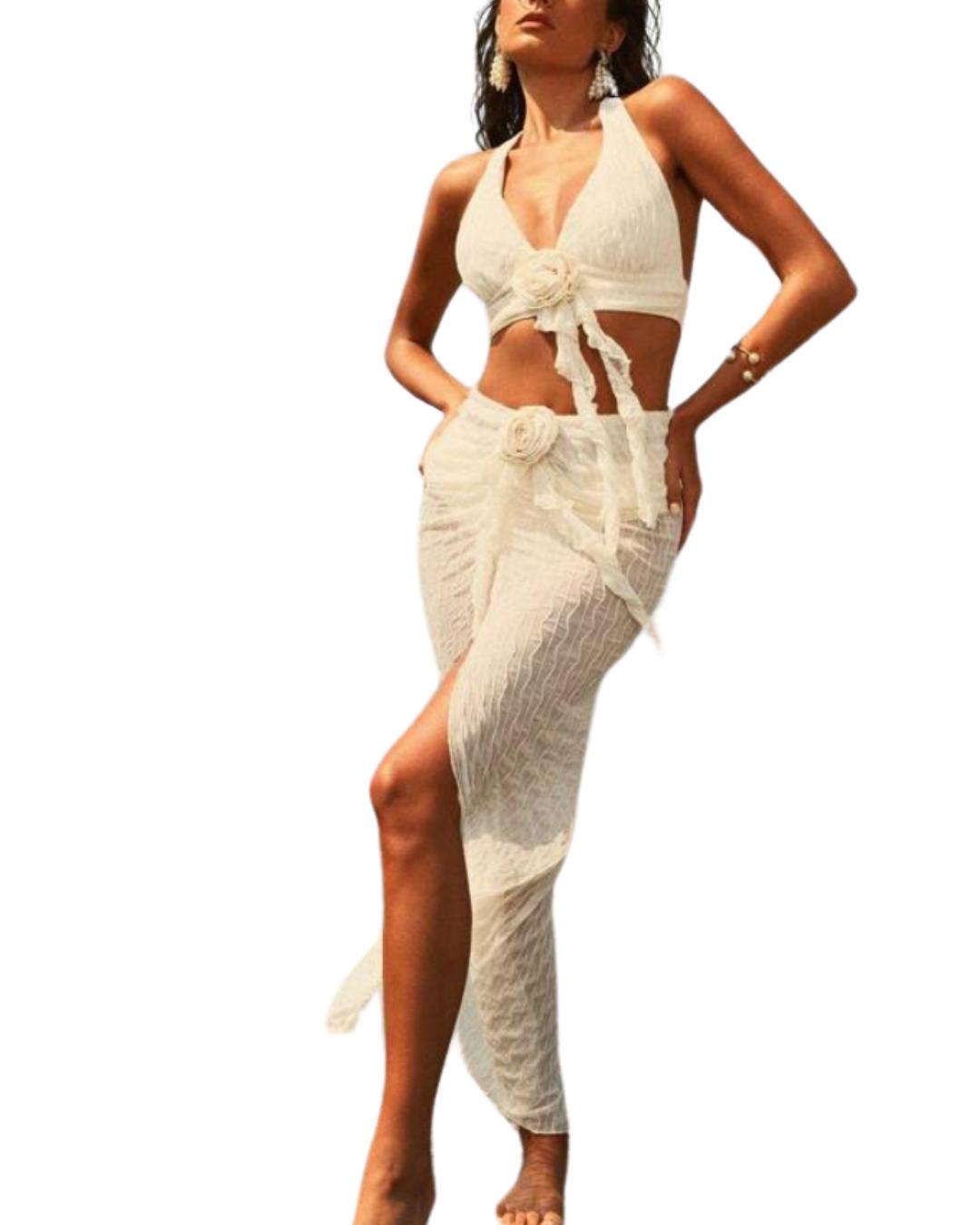 Blossom White Swimsuit With Cover-Up