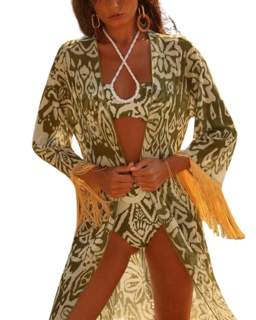 Tropical White & Green Swimsuit Set