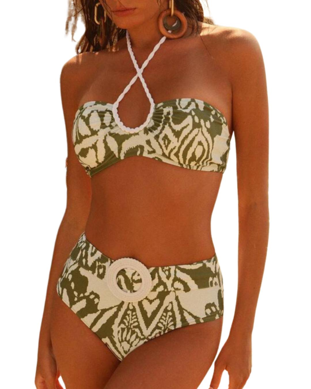 Tropical White & Green Swimsuit Set
