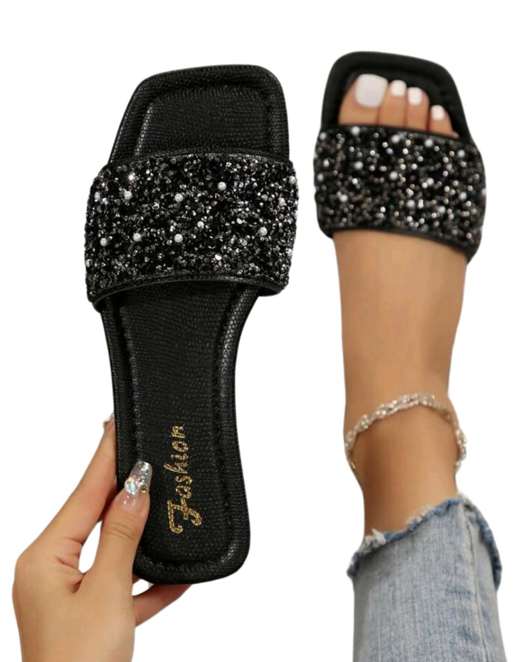 Black Flat Summer Slippers