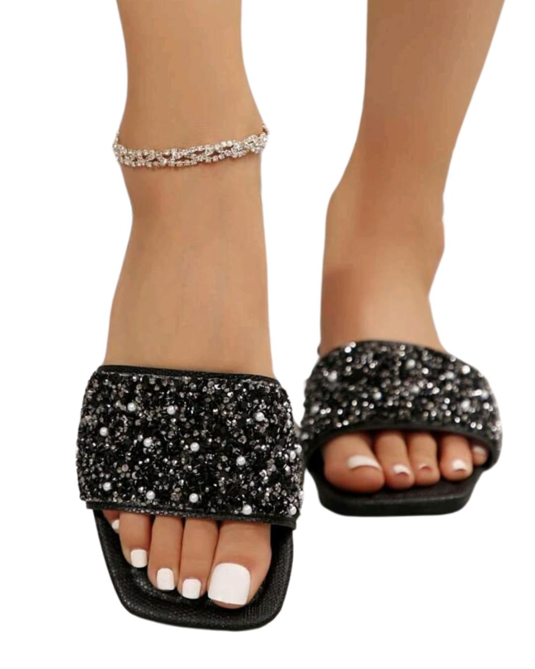 Black Flat Summer Slippers