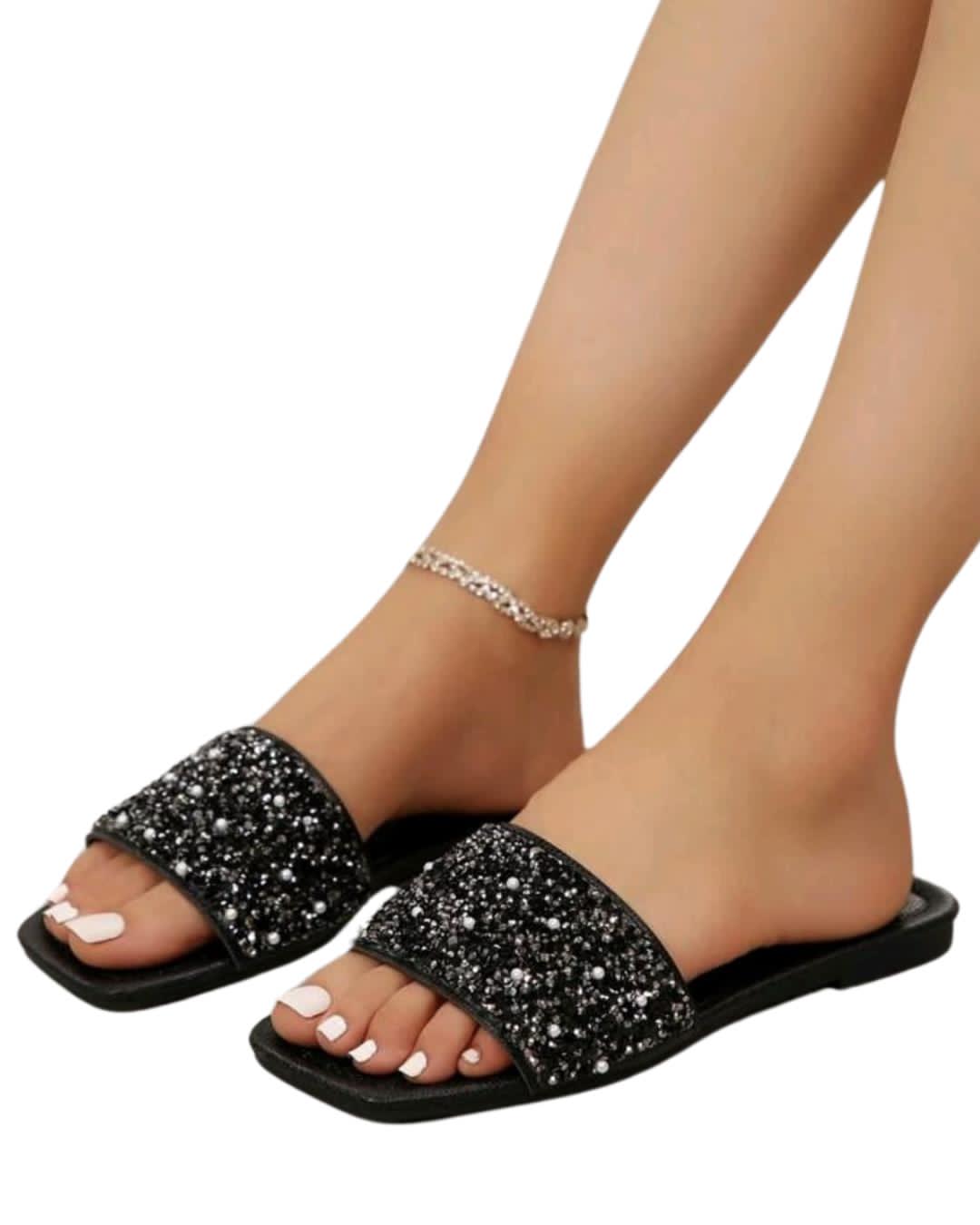 Black Flat Summer Slippers