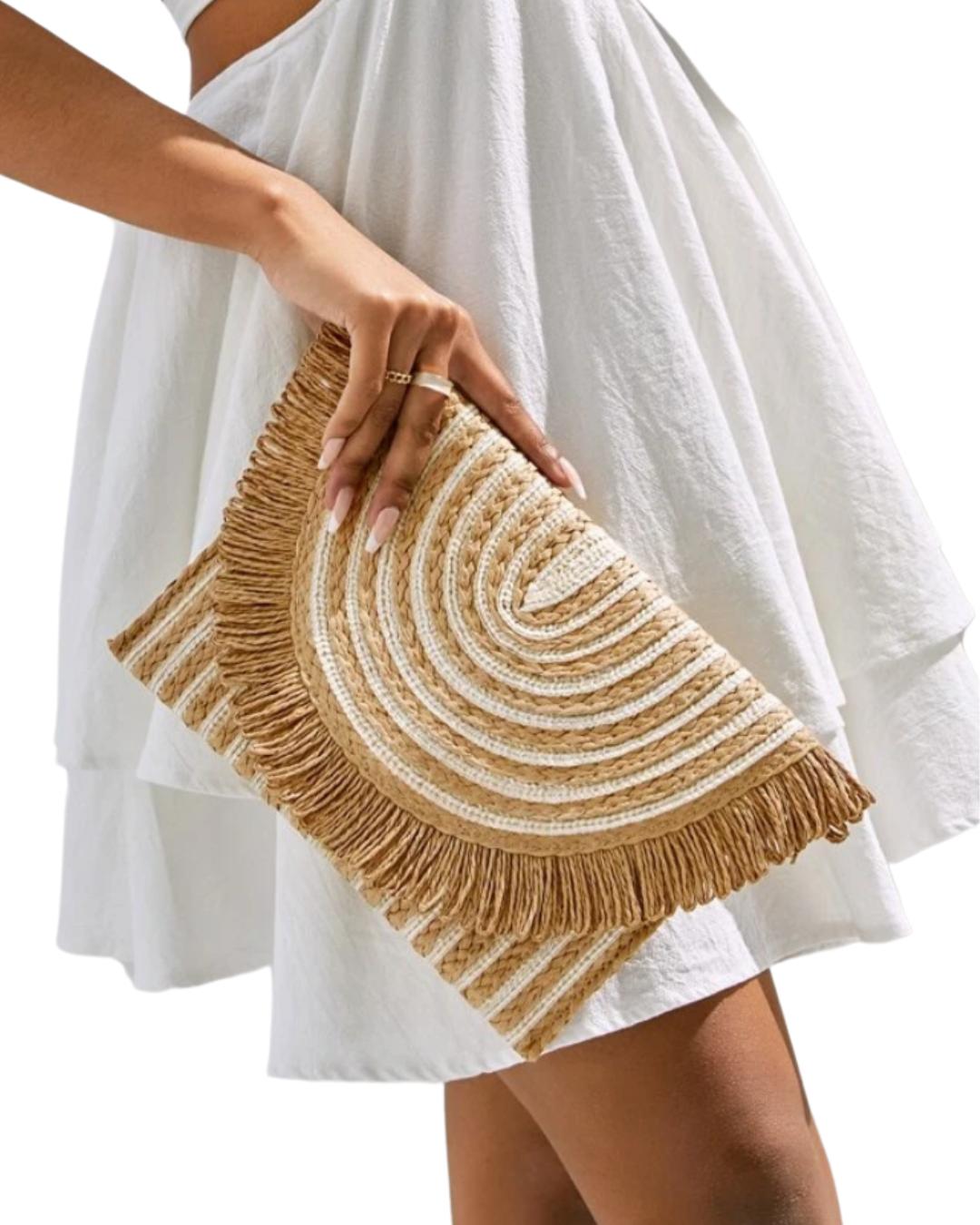 Holiday Boho Fringed Stylish Woven Clutch Bag