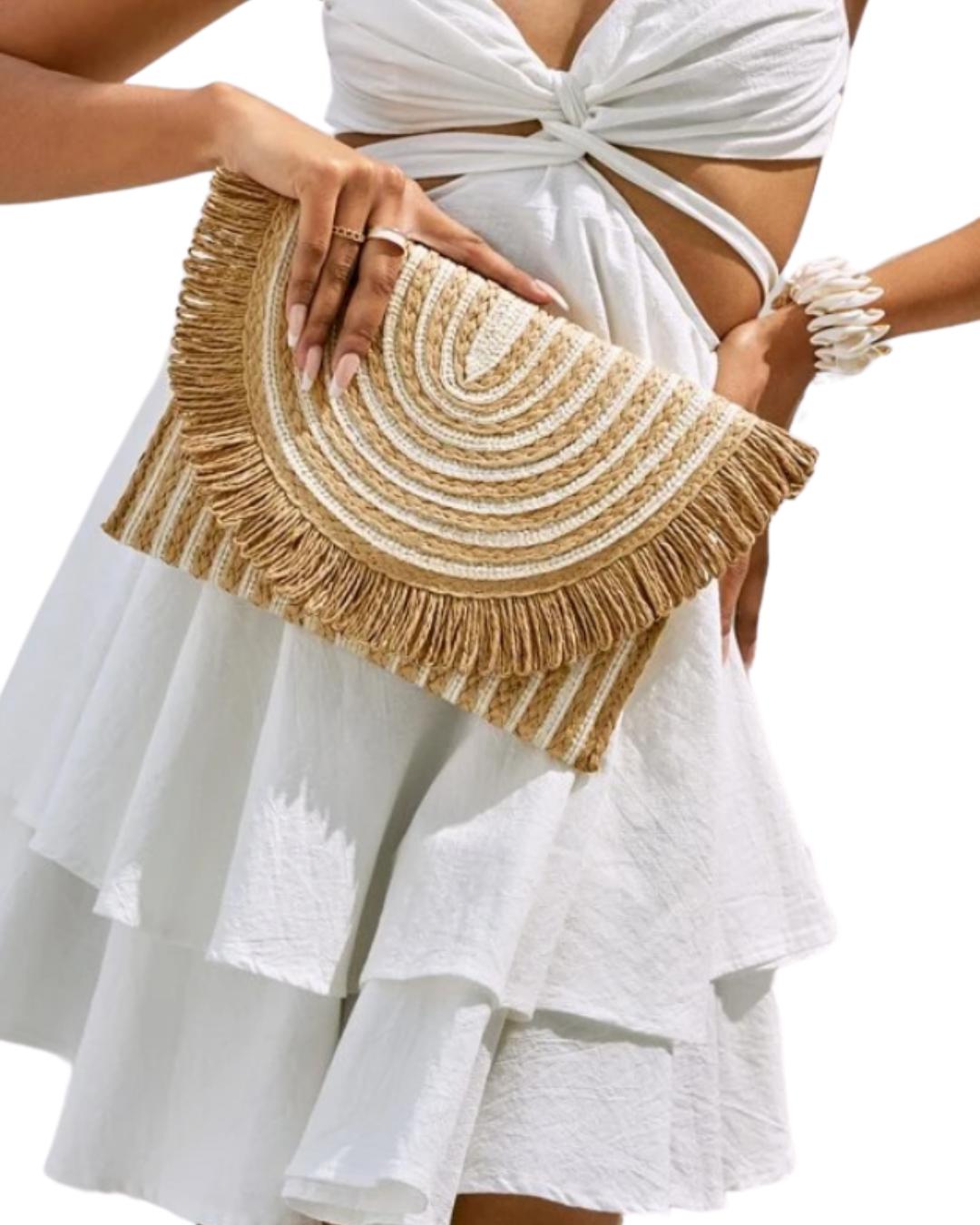 Holiday Boho Fringed Stylish Woven Clutch Bag
