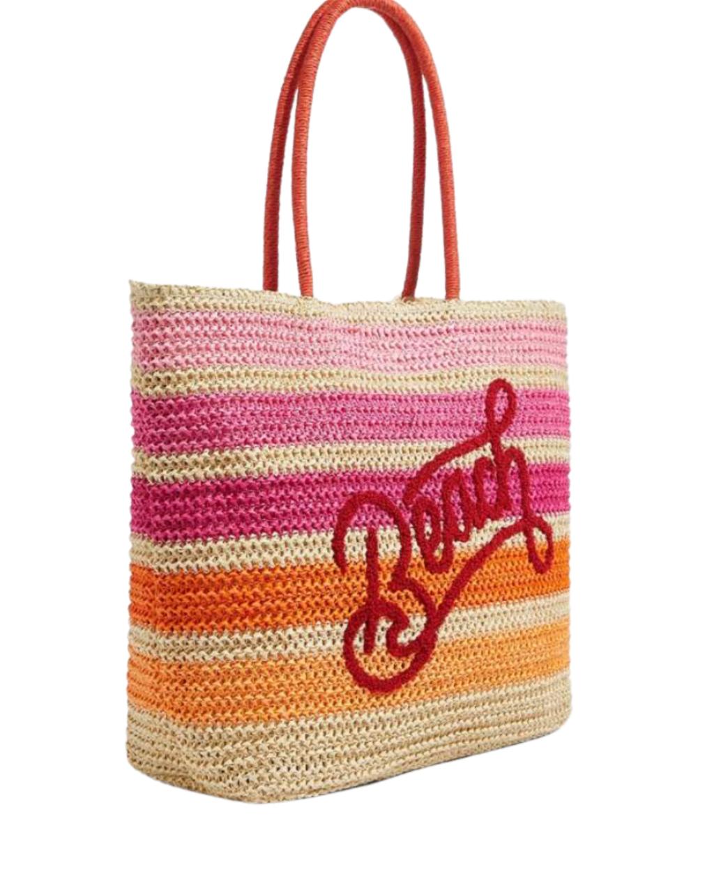 Casual Holiday Colorblock Striped Letter Embroidery Tote Bag