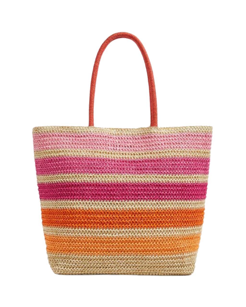 Casual Holiday Colorblock Striped Letter Embroidery Tote Bag