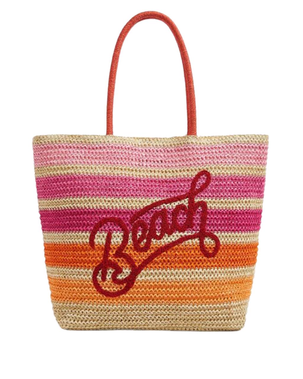 Casual Holiday Colorblock Striped Letter Embroidery Tote Bag
