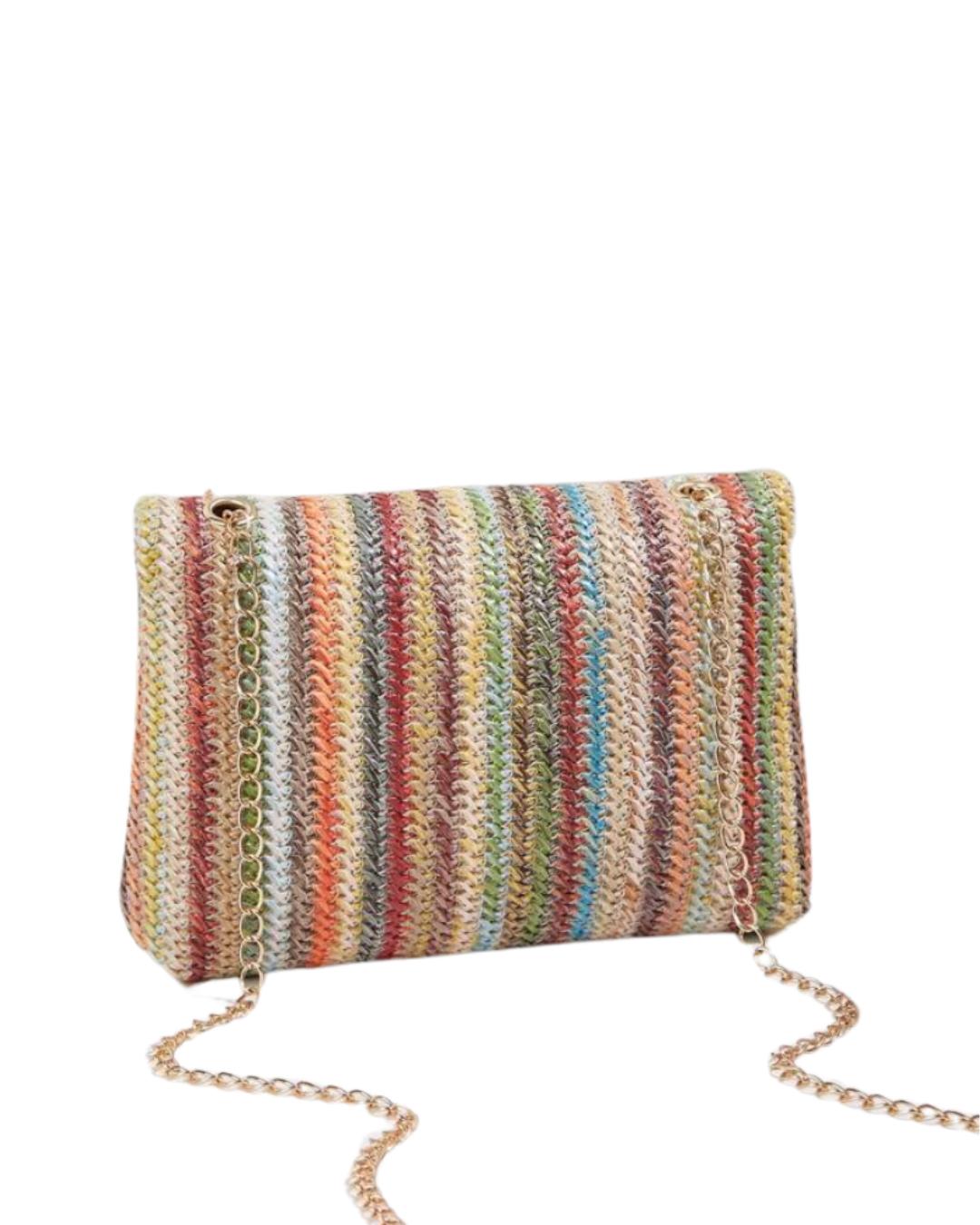 Colorful Contrast Woven Magnetic Closure Bohemian Bag