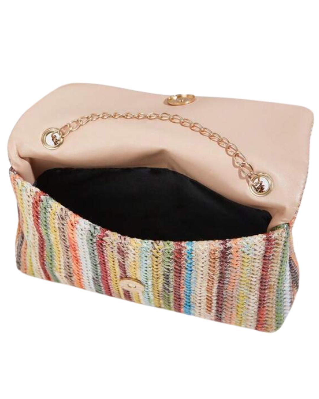 Colorful Contrast Woven Magnetic Closure Bohemian Bag