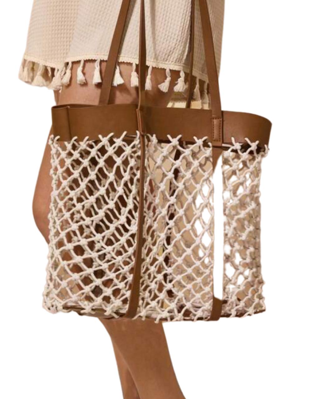 Hollow Out Solid Color Patchwork PU Rope Drawstring Bag
