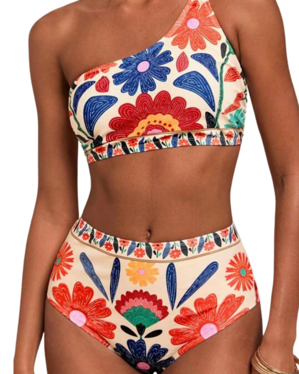 Two Pieces Women Flower Print Beach Swimwear
