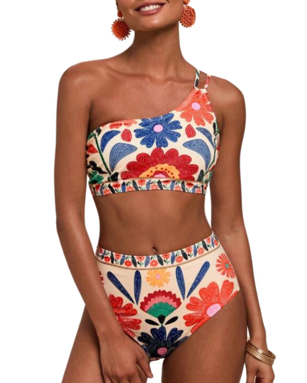 Two Pieces Women Flower Print Beach Swimwear