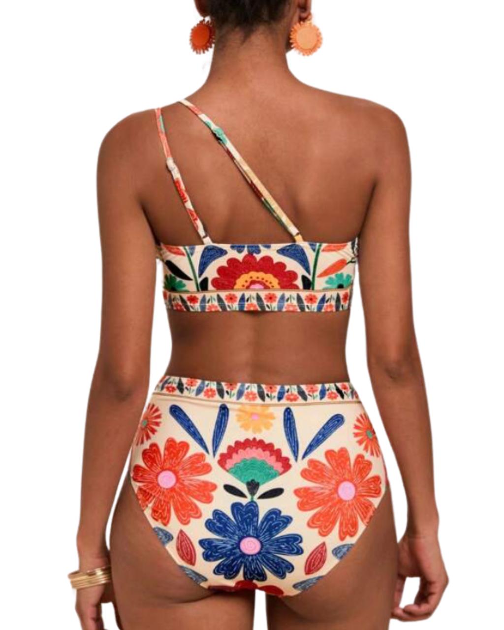 Two Pieces Women Flower Print Beach Swimwear