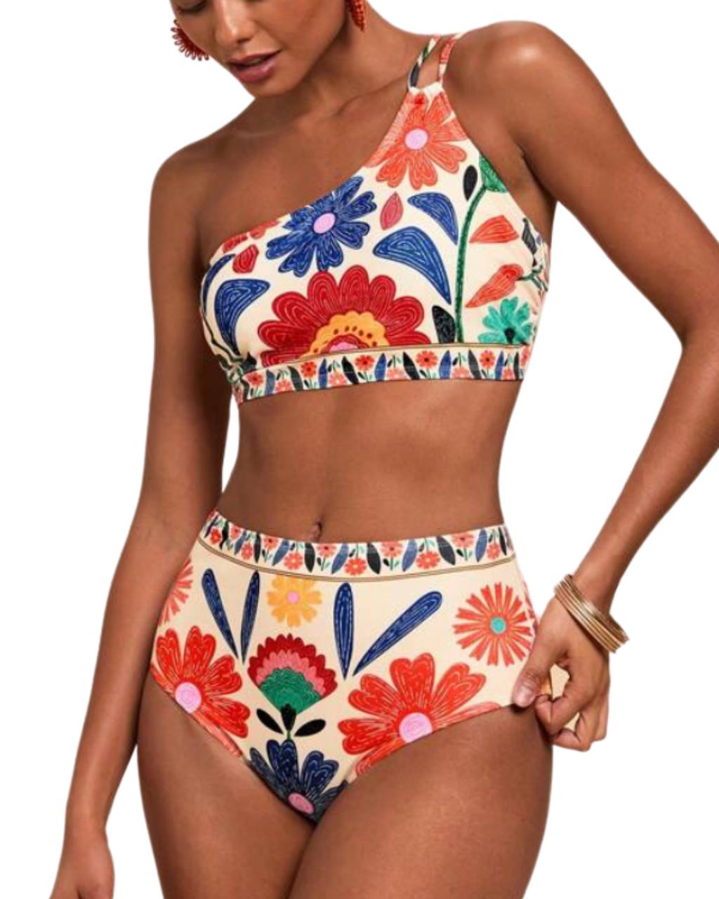 Two Pieces Women Flower Print Beach Swimwear
