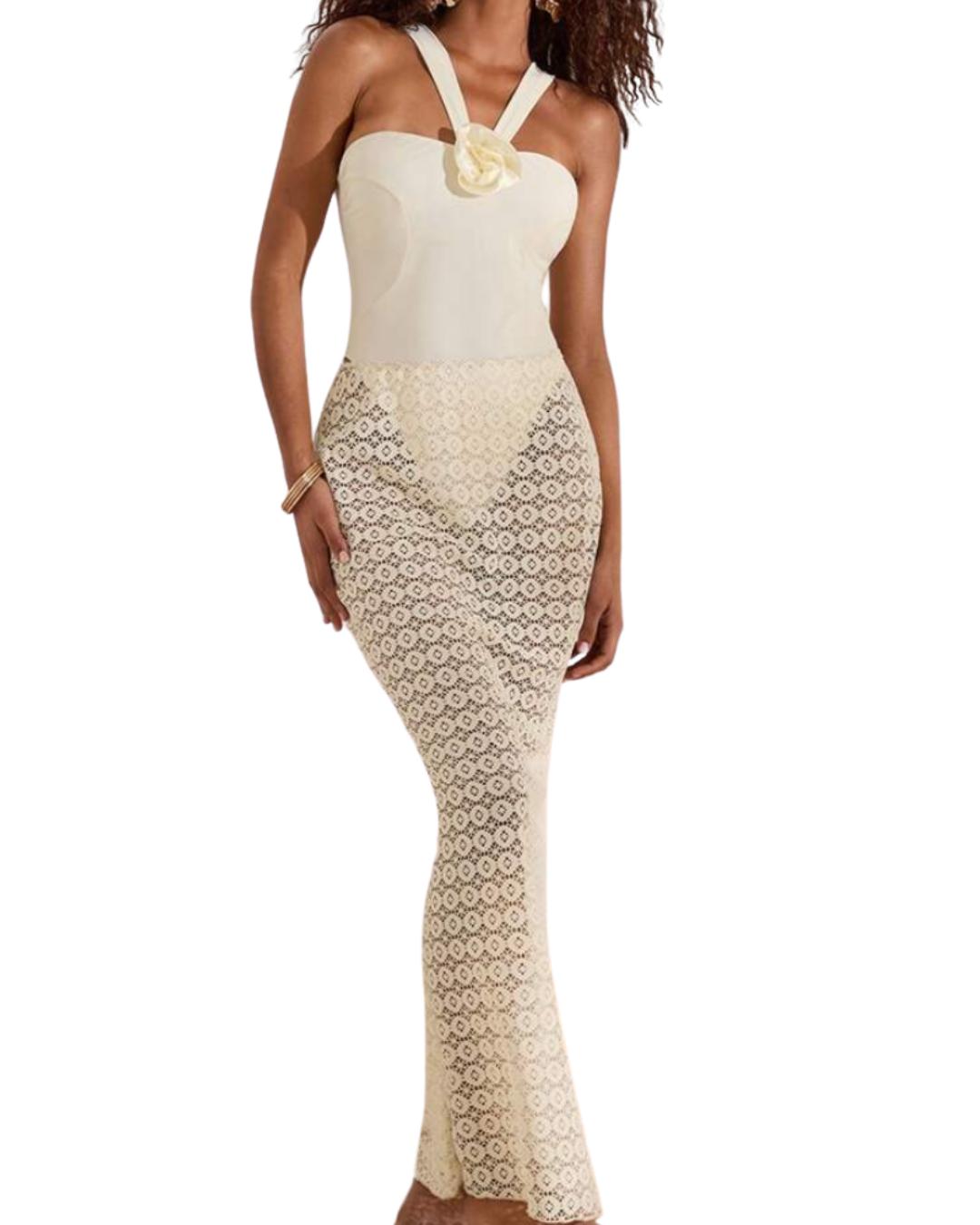 Summer Vacation Beach 3D Floral One-Piece Swimsuit And Cover Up Skirt