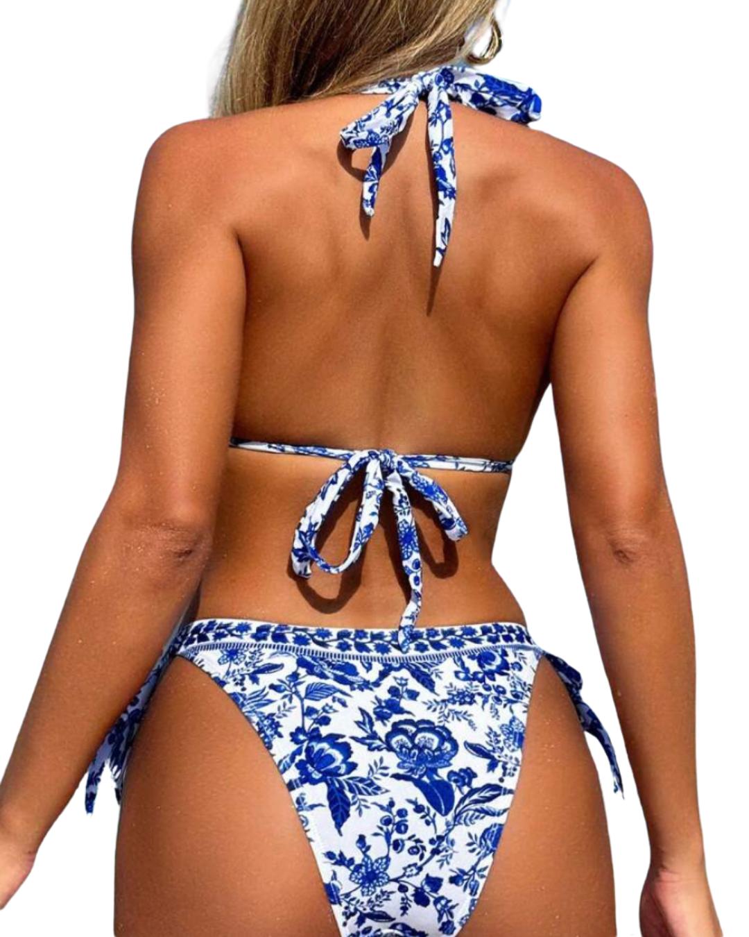 V-Neck Halter Tie BOHO Floral Bikini Set