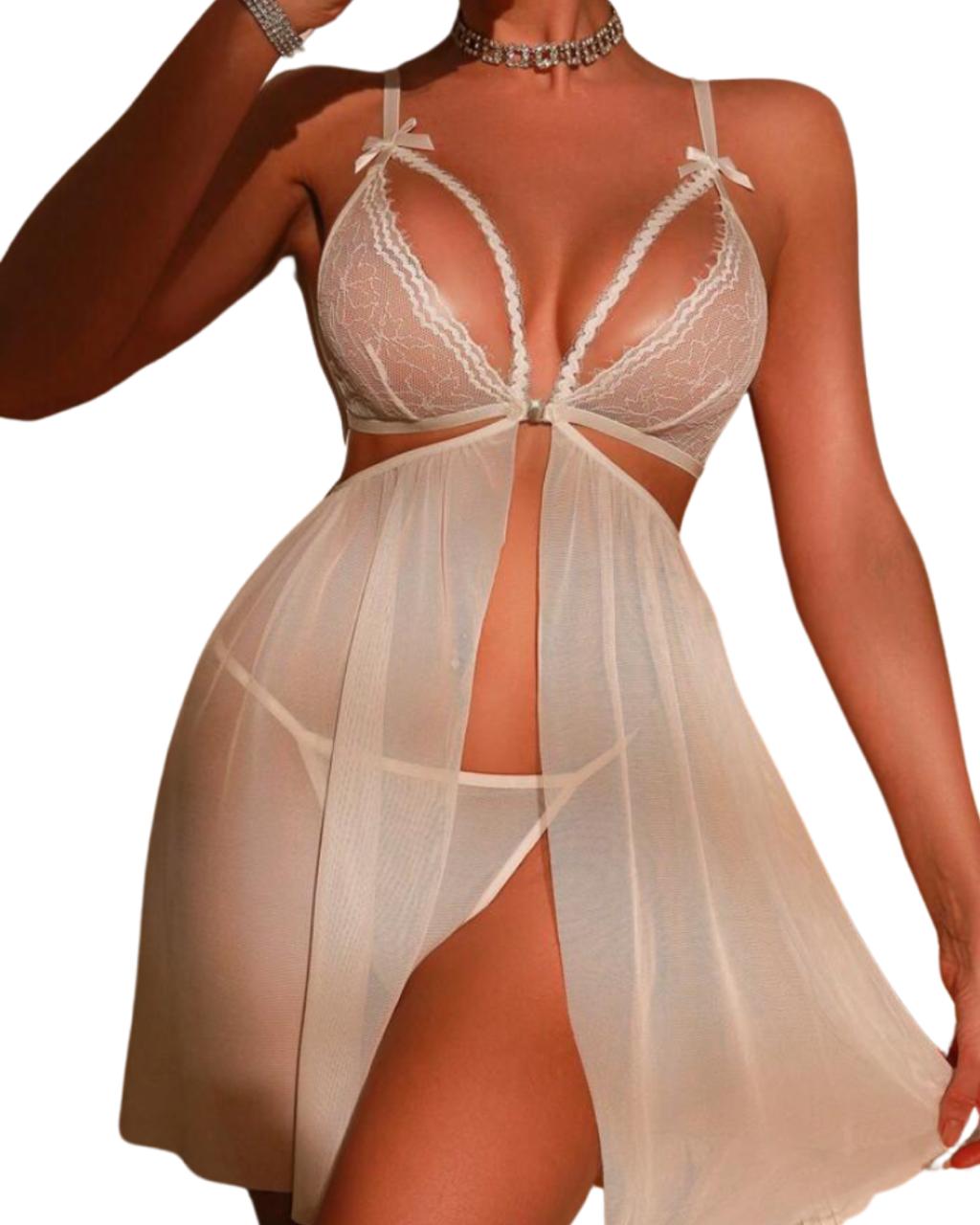 Lace Patchwork 2pcs Lingerie Dress Set