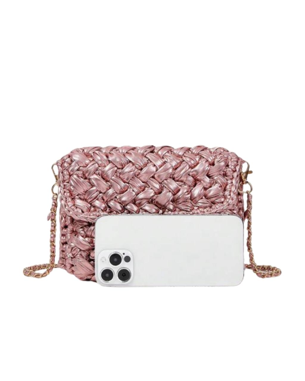 Metal Color Fashionable Cute Woven Crossbody Bag Clutch