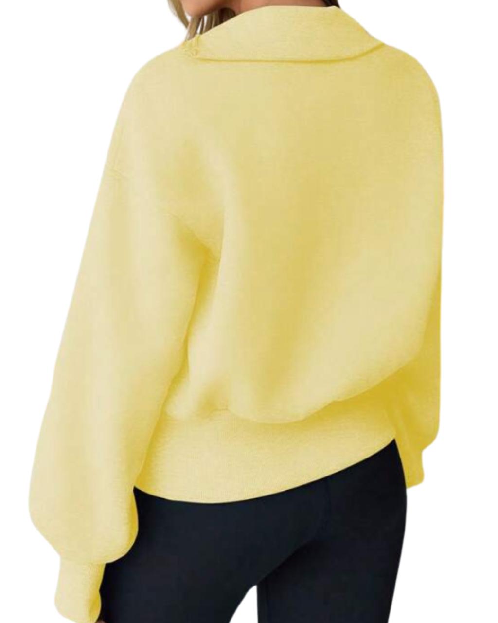 Women's Lantern Sleeve Zip-Up High Neck Sweatshirt
