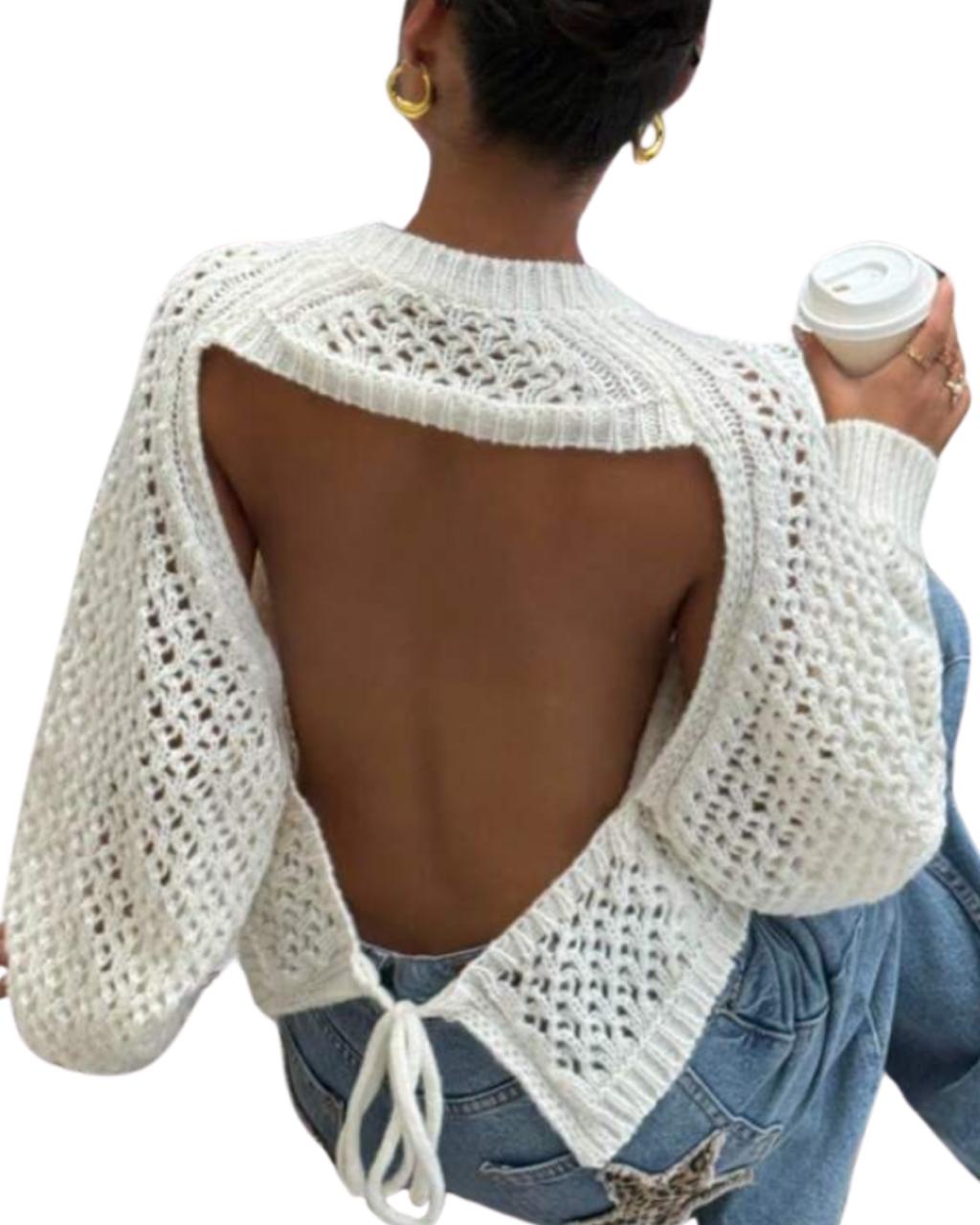 French Romantic Backless Hollow-Out Knit Sweater