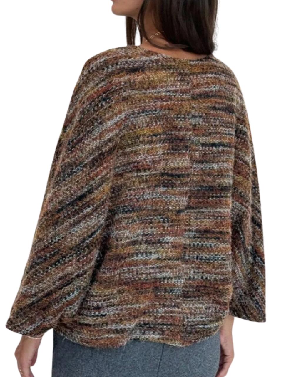 Women's Vintage Striped Twist Knot Long Sleeve Pullover Sweater