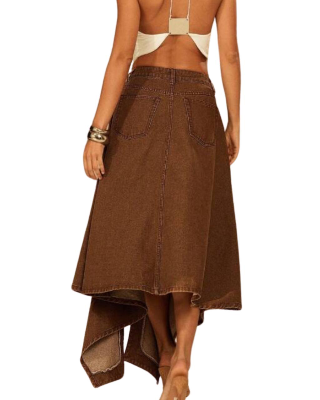 Asymmetrical Slit Denim Skirt