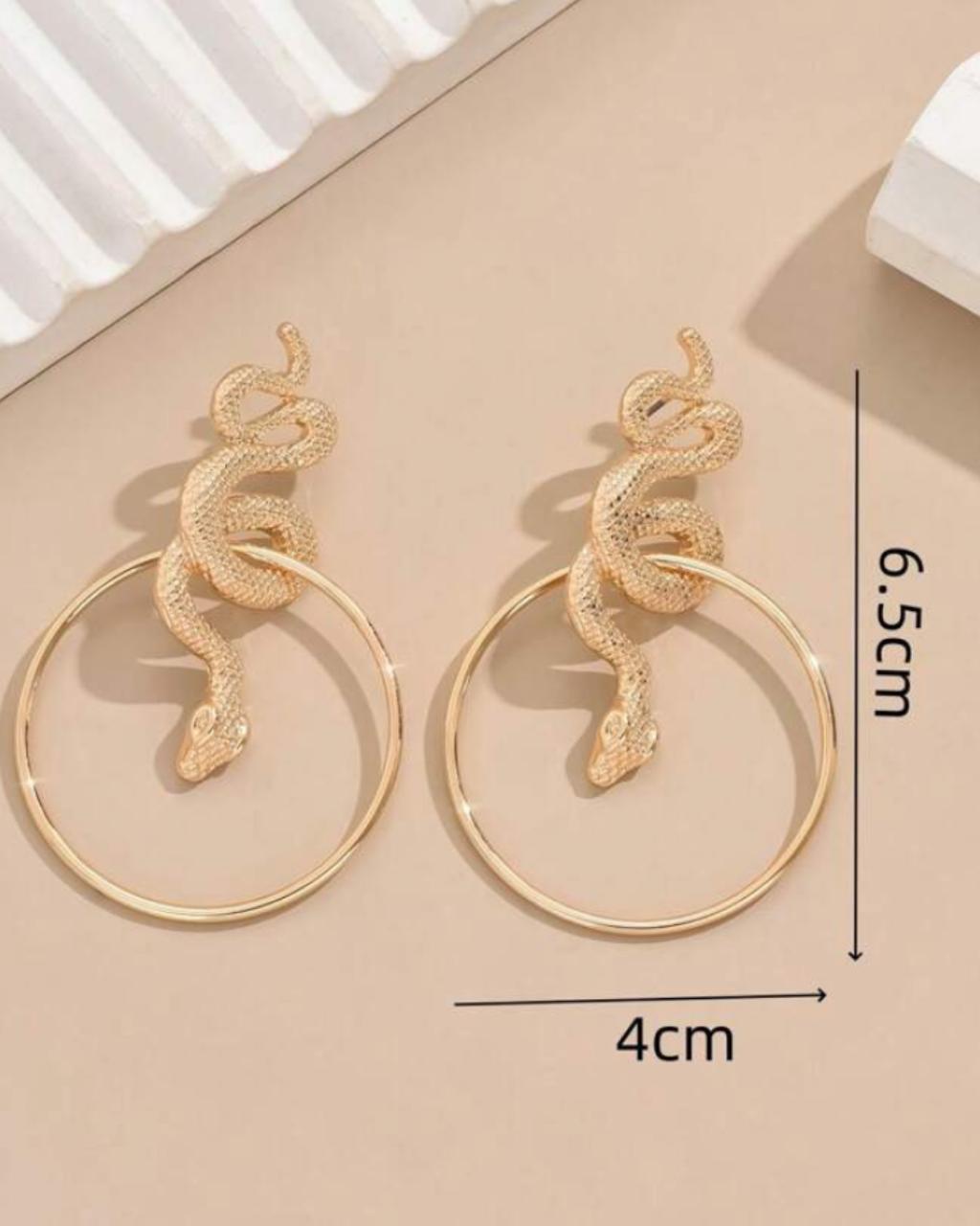 Fashionable Geometric Big Hoop & Snake Pendant Earrings