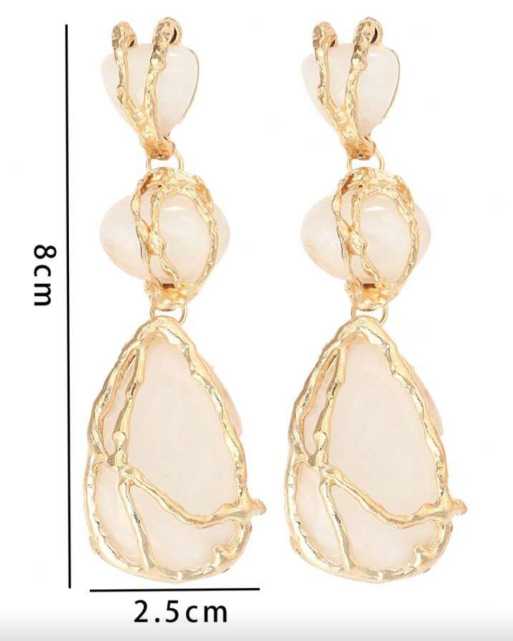 White Boho Statement Resin Stone Long Dangle Earrings For Women