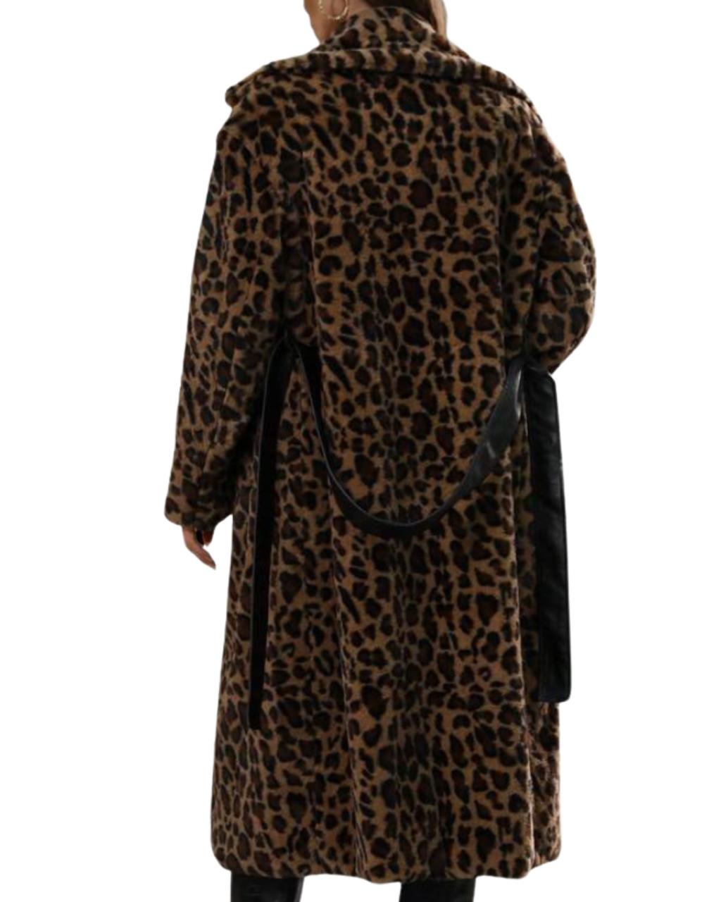 Leopard Print Leather Belt & Fluffy Coat