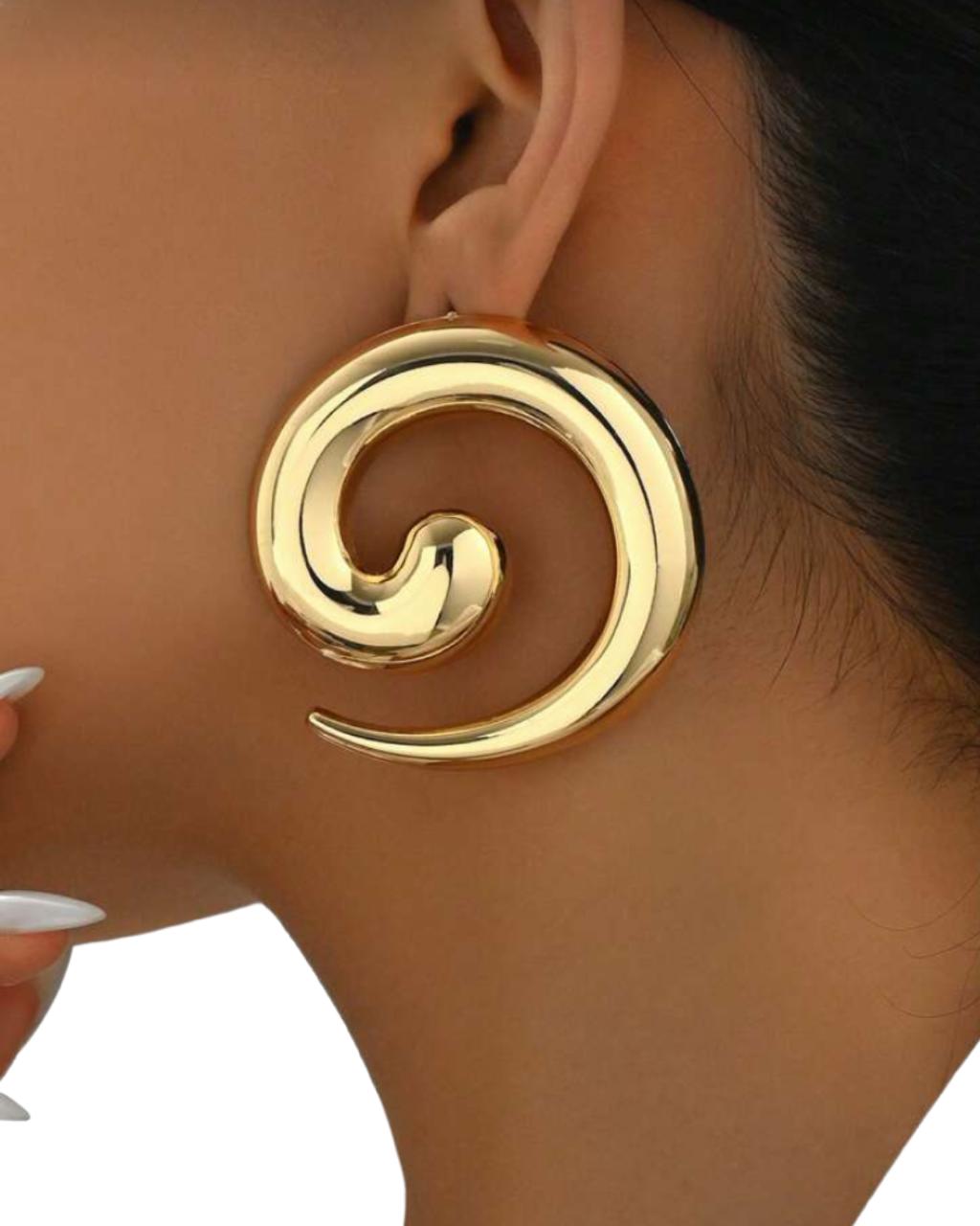 1pair Exaggerated Fashion Metal Spiral Stud Earrings