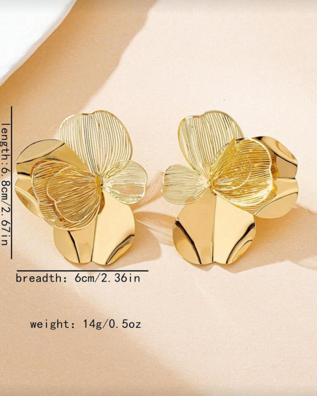 1 Pair Elegant Metal Textured Flower Pendant Earrings