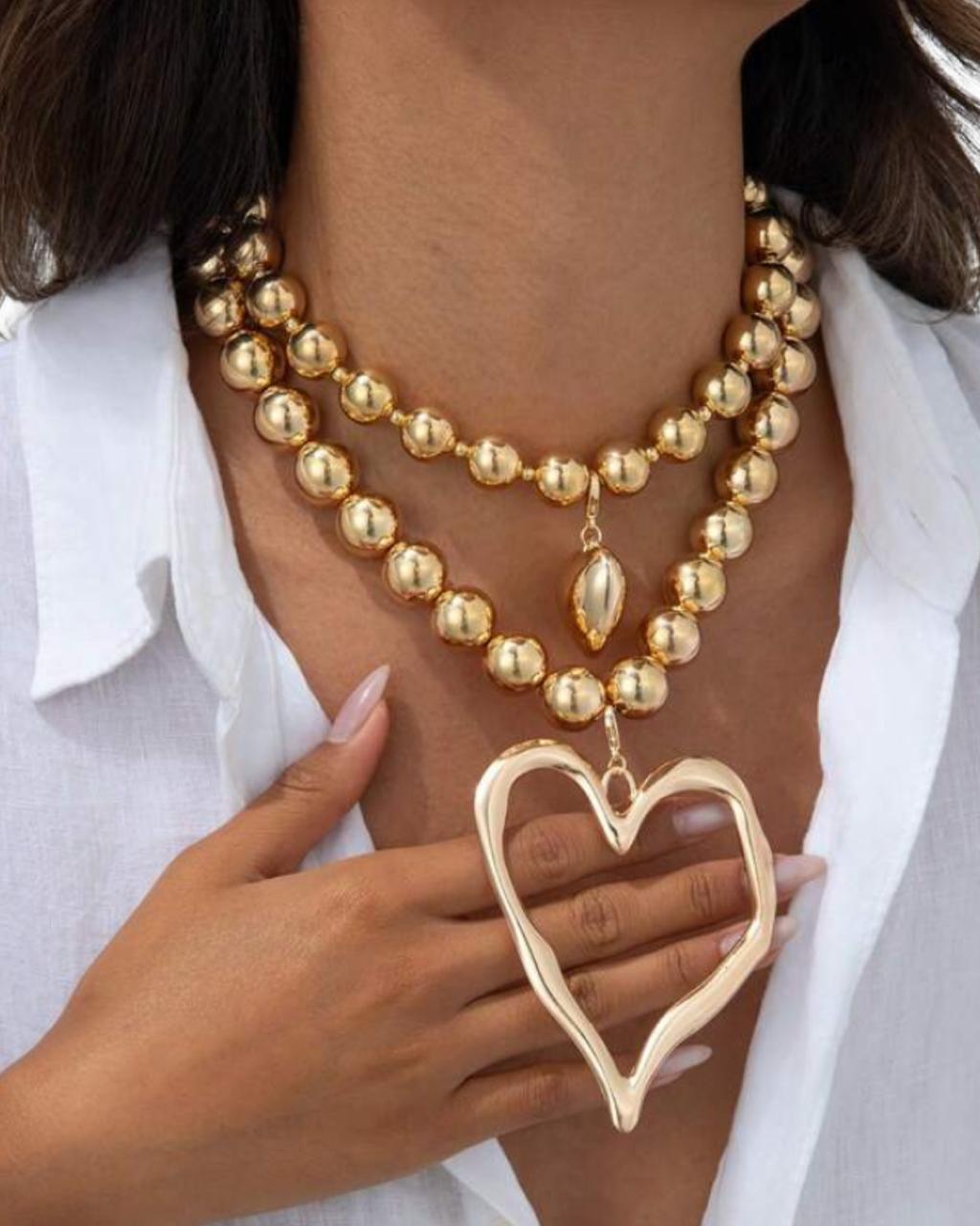 2pcs Bohemian Style Exaggerated Beaded Heart Necklace