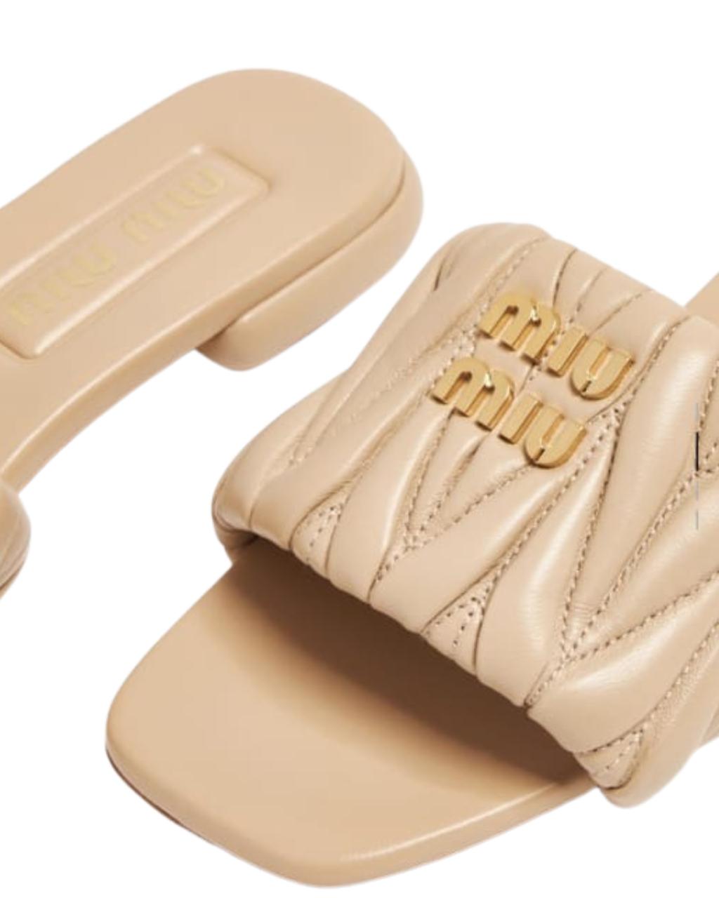 Miu Miu Matelassé Nappa Leather Slide Sandals