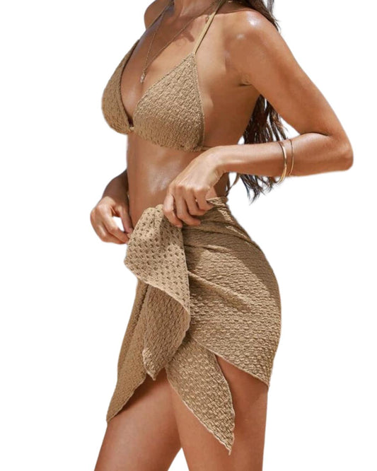 Textured Tan Bikini With a Matching Tie Sarong