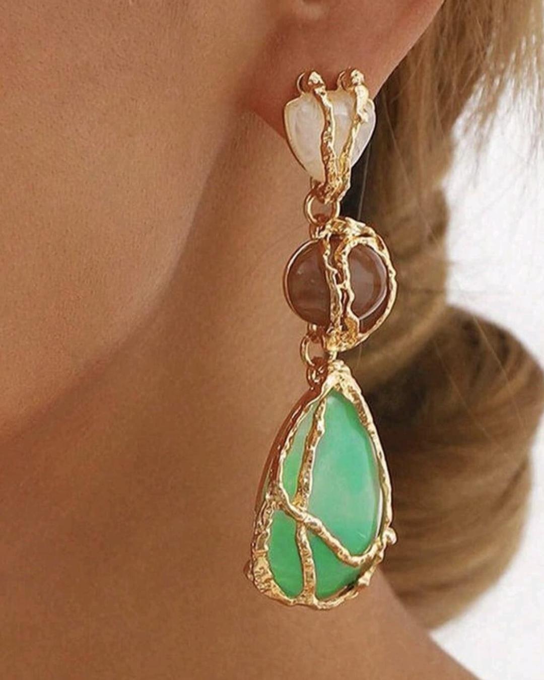 Boho Statement Resin Stone Long Dangle Earrings For Women 
