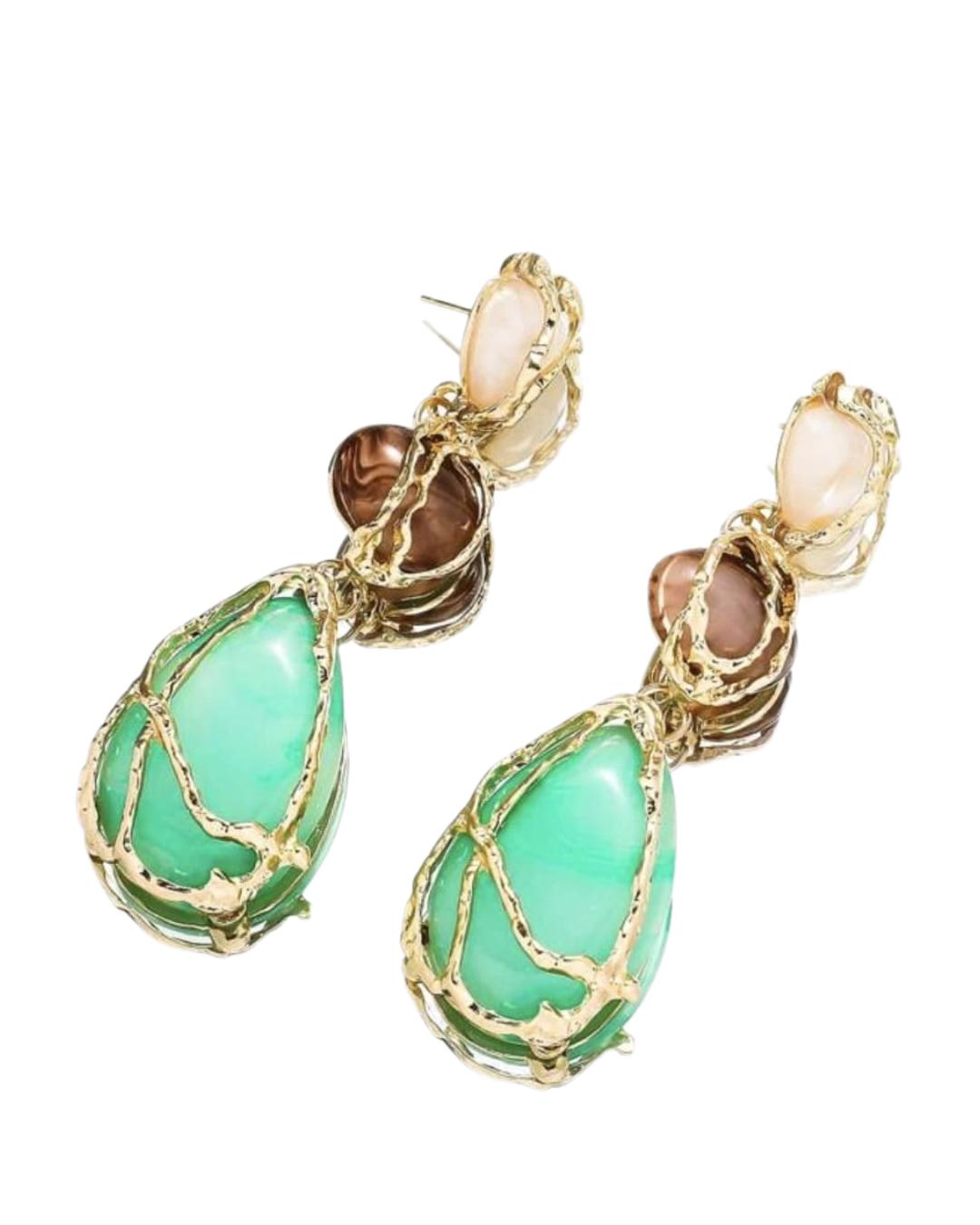 Boho Statement Resin Stone Long Dangle Earrings For Women 