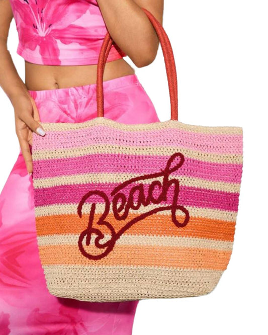 Casual Holiday Colorblock Striped Letter Embroidery Tote Bag