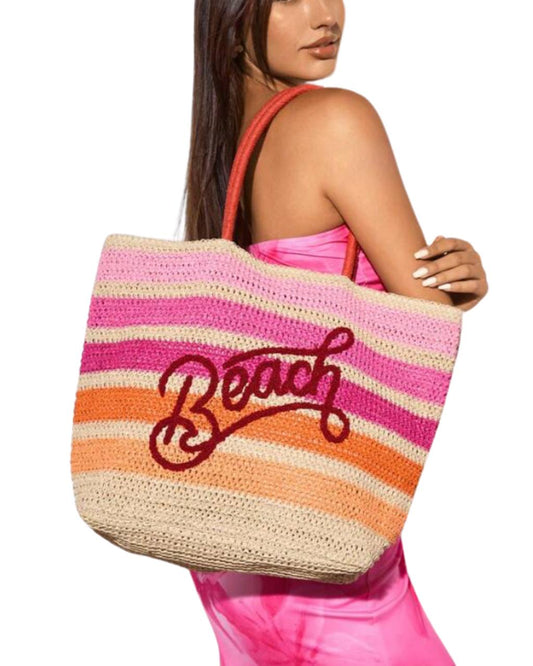 Casual Holiday Colorblock Striped Letter Embroidery Tote Bag