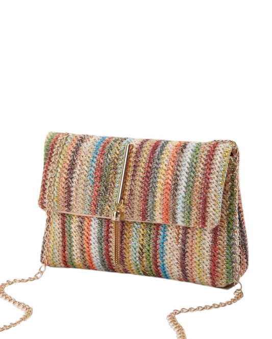 Colorful Contrast Woven Magnetic Closure Bohemian Bag