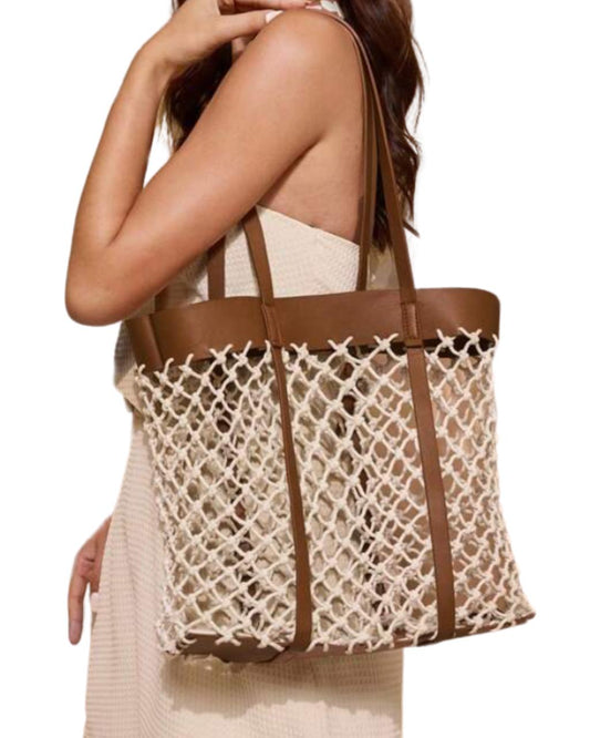 Hollow Out Solid Color Patchwork PU Rope Drawstring Bag