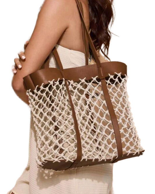 Hollow Out Solid Color Patchwork PU Rope Drawstring Bag