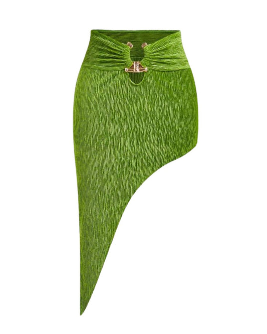 3 pieces Women's Strapless Green Bikini Swimwear With Skirt