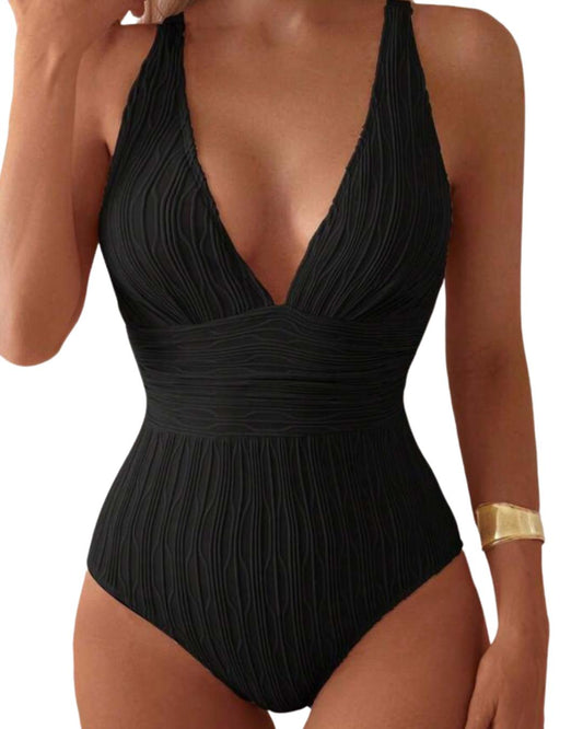 Women's Sleeveless V-Neck Slim Fit One Piece Swimsuit
