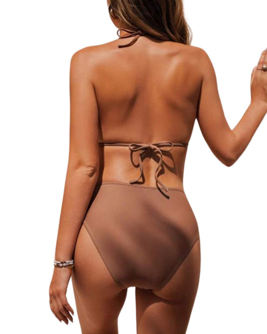 Women's Summer New Multi-Color Patchwork Halter Tied Bikini Set