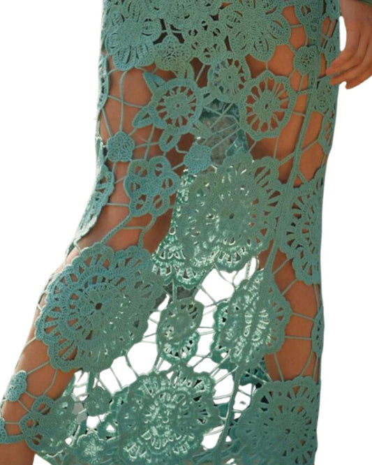 Vacation Elegant Hollow Floral Crochet Halter Backless Sheer Sleeveless Summer Beach Cover Up For Women